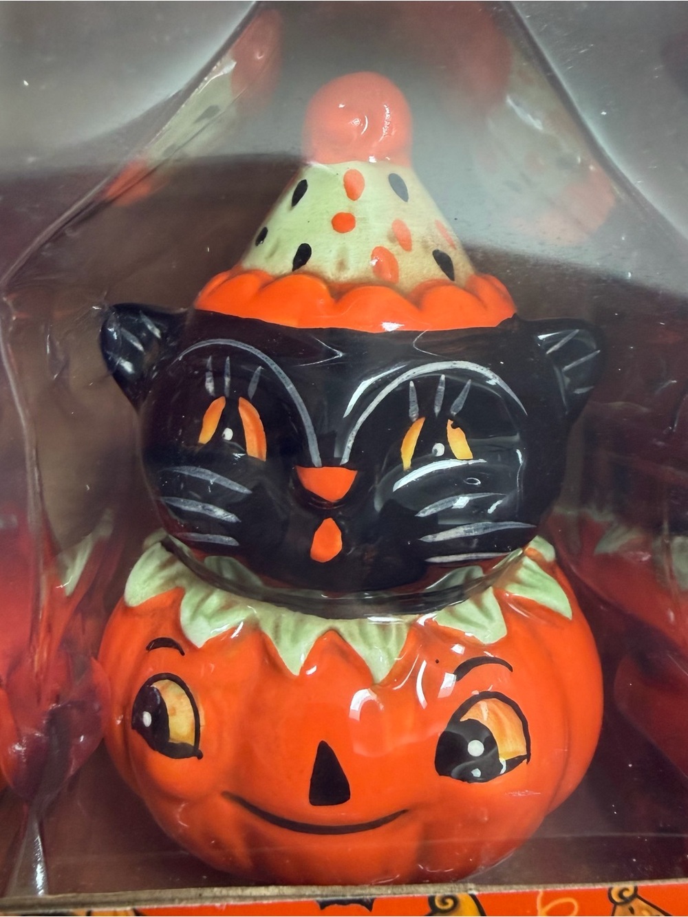 Johanna Parker Halloween Cat & Pumpkin Salt and Pepper Shaker Set - Orange NEW - Picture 3 of 6
